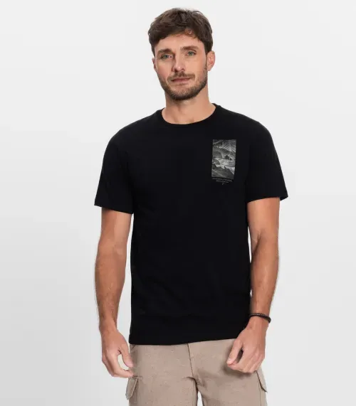 Camiseta Masculina Manga Curta Meia Malha Diametro Preto