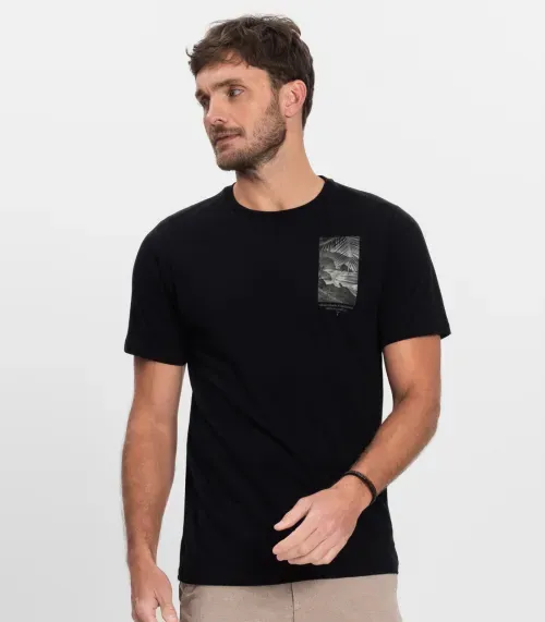 Camiseta Masculina Manga Curta Meia Malha Diametro Preto