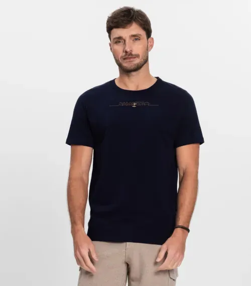 Camiseta Masculina Manga Curta Meia Malha Diametro Azul