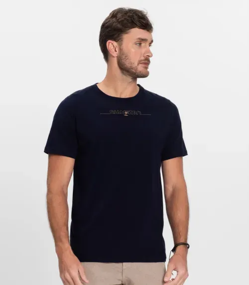 Camiseta Masculina Manga Curta Meia Malha Diametro Azul