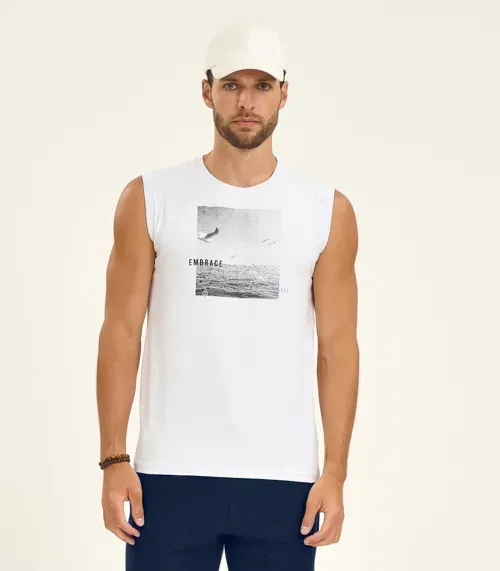 Regata Masculina Meia Malha Diametro Branco