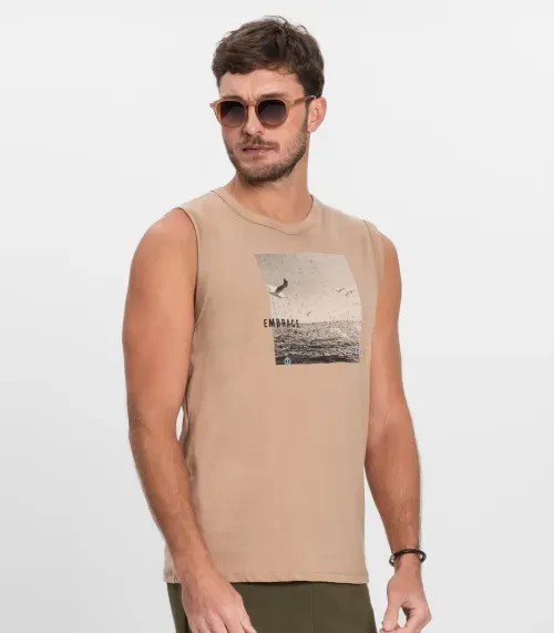 Regata Masculina Meia Malha Diametro Marrom