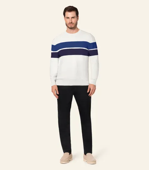 Suéter Masculino Comfort Tricot Listrado Diametro Branco