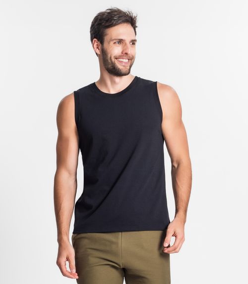 Regata Masculina Básica Meia Malha Diametro Preto