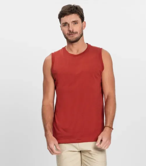 Regata Masculina Básica Meia Malha Diametro Vermelho