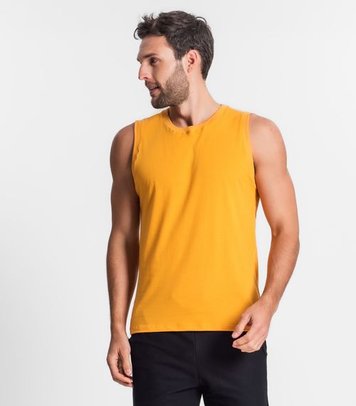 Regata Masculina Básica Meia Malha Diametro Amarelo