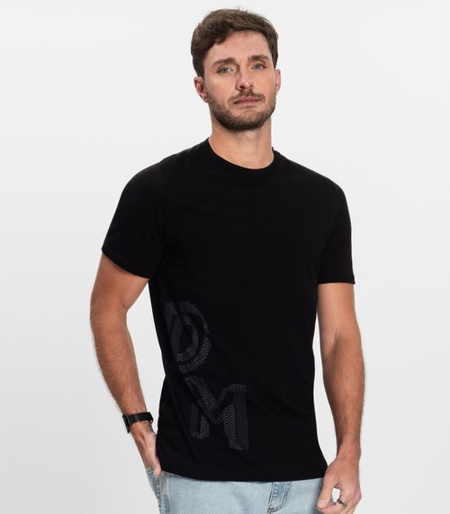 Camiseta Masculina Manga Curta Meia Malha Diametro Preto