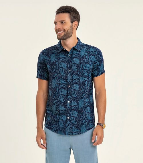 Camisa Masculina Manga Curta Diametro Azul