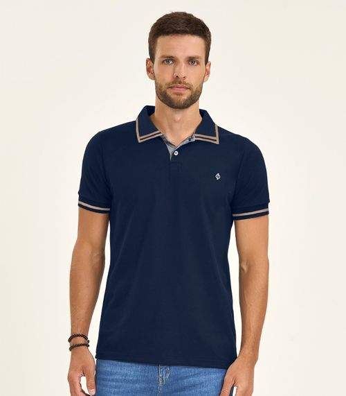 Polo Masculina Manga Curta em Piquet Diametro Azul