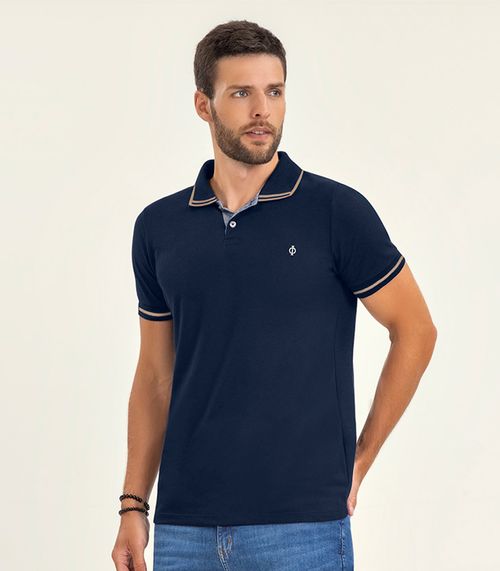 Polo Masculina Manga Curta em Piquet Diametro Azul