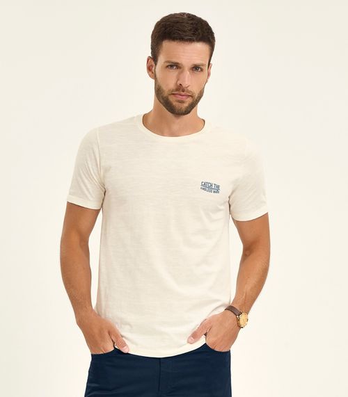 Camiseta Masculina Malha Maquinetada Diametro Bege