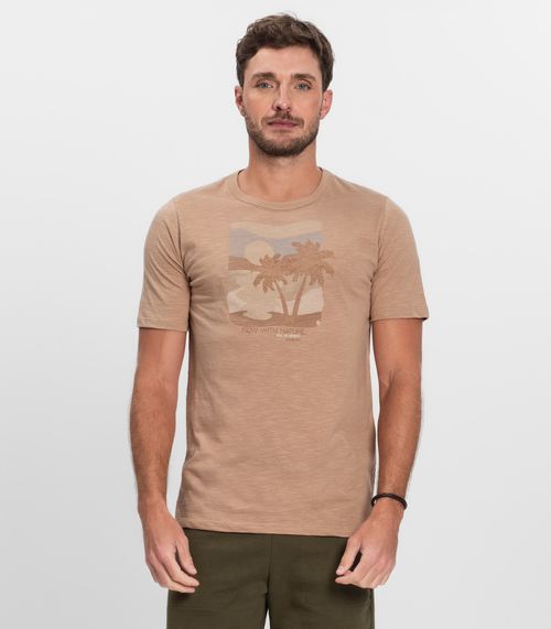 Camiseta Plus Masculina Malha Maquinetada Diametro Marrom