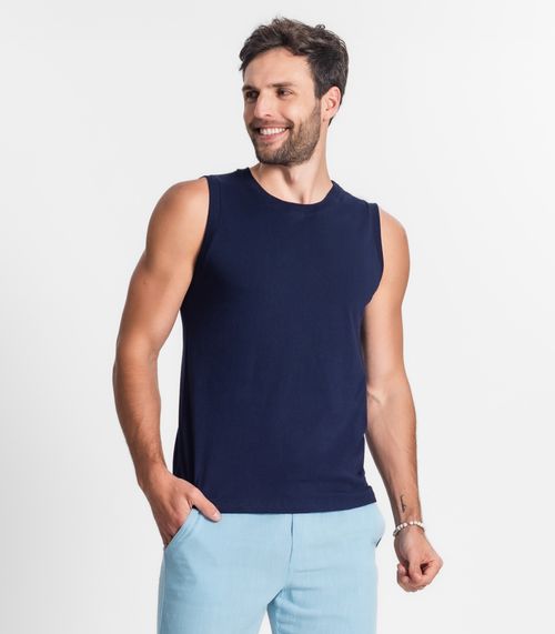 Regata Masculina Básica Meia Malha Diametro Azul