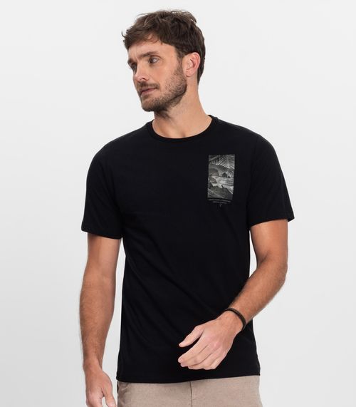 Camiseta Masculina Manga Curta Meia Malha Diametro Preto
