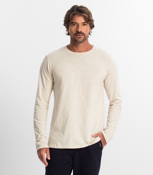 Camiseta Masculina Manga Longa Básica Diametro Bege