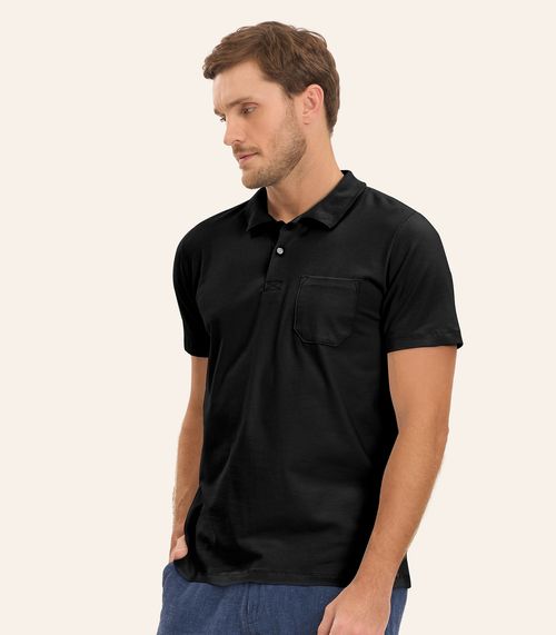 Polo Masculina Com Bolso Cotton Leve Diametro Preto
