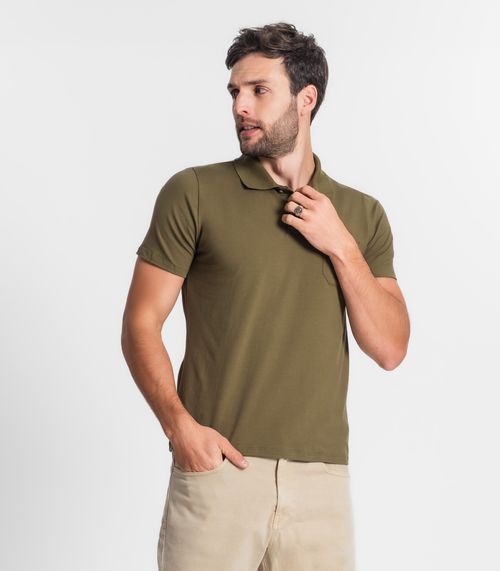 Polo Masculina Com Bolso Cotton Leve Diametro Verde