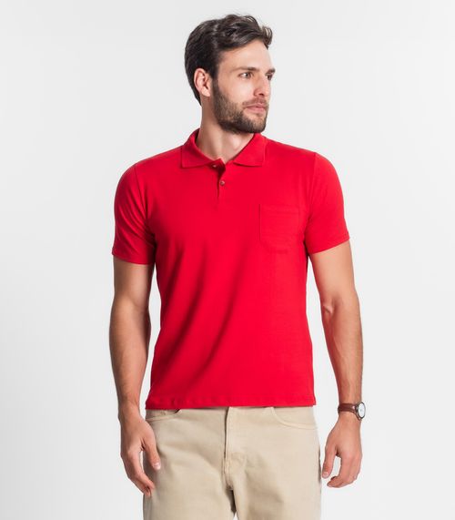 Polo Masculina Com Bolso Cotton Leve Diametro Vermelho