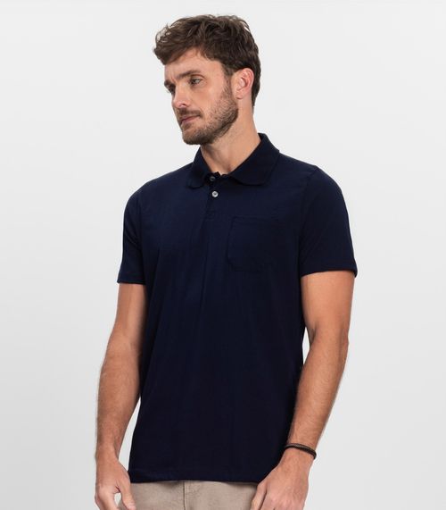 Polo Masculina Com Bolso Cotton Leve Diametro Azul