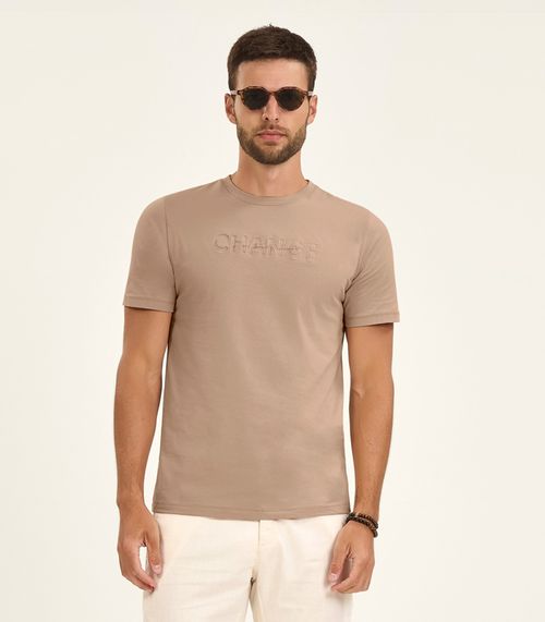 Camiseta Masculina Manga Curta Meia Malha Diametro Marrom