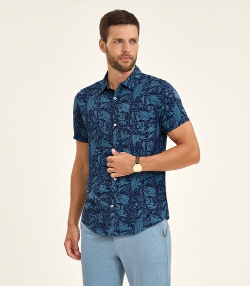 Camisa Masculina Manga Curta Diametro Azul