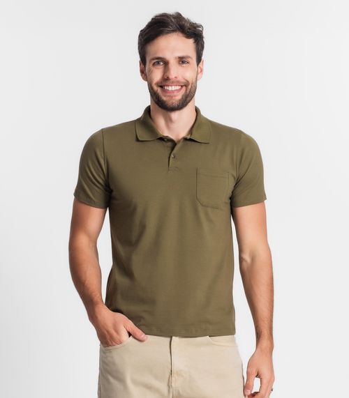 Polo Masculina Com Bolso Cotton Leve Diametro Verde