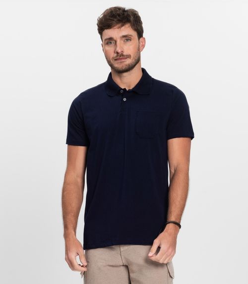 Polo Masculina Com Bolso Cotton Leve Diametro Azul