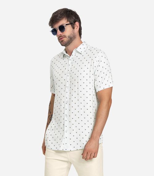 Camisa Masculina Em Viscose Estampada Diametro Branco