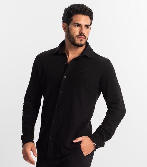Camisa Masculina Manga Longa Moletinho Diametro Preto