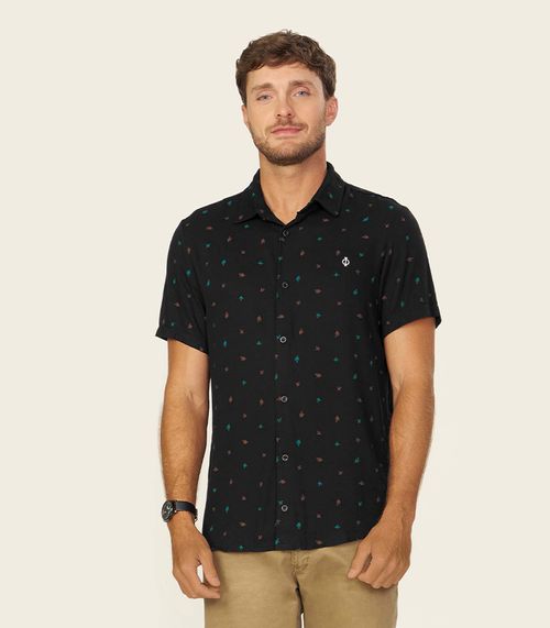 Camisa Masculina Viscose Estampada Diamentro Preto