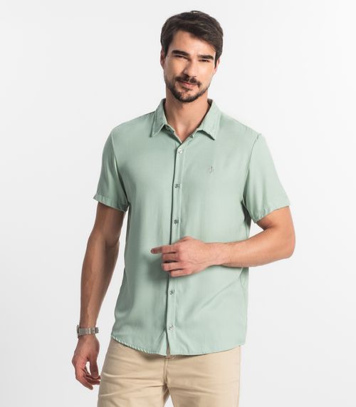 Camisa Masculina Viscose Lisa Com Bordado Diametro Verde