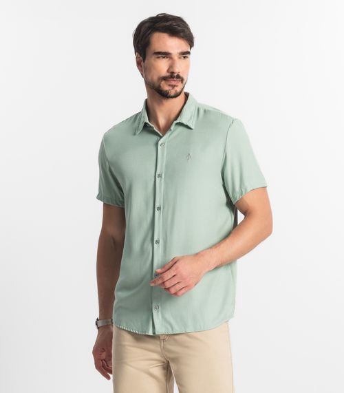 Camisa Masculina Viscose Lisa Com Bordado Diametro Verde