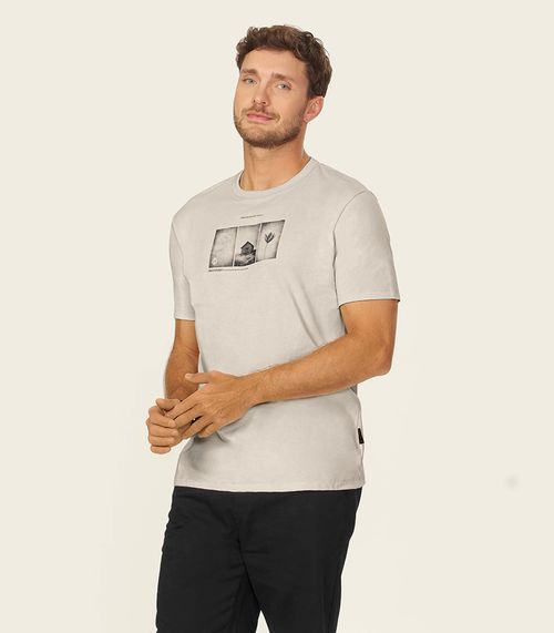 Camiseta Masculina Meia Malha Com Estampa Diametro Bege