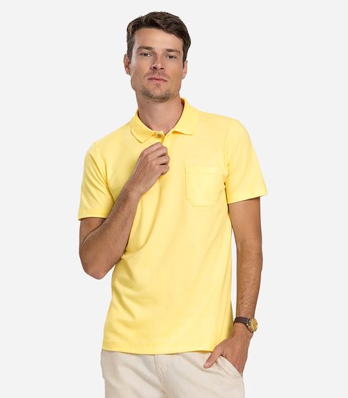Polo Masculina Plus Size Pique Duplo Diametro Amarelo