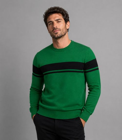 Suéter Masculino Listrado Tricot Diametro Verde
