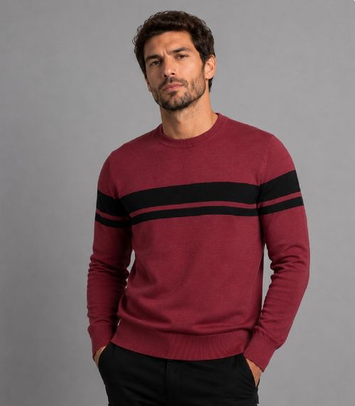 Suéter Masculino Listrado Tricot Diametro Vermelho
