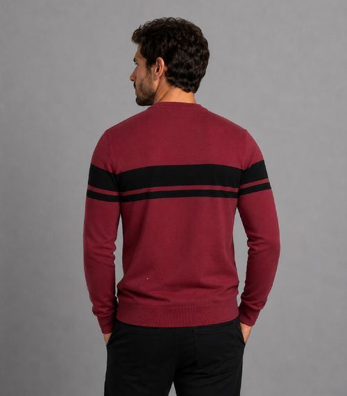 Suéter Masculino Listrado Tricot Diametro Vermelho