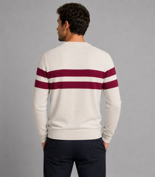 Suéter Masculino Listrado Tricot Diametro Bege