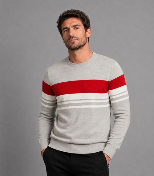 Suéter Masculino Listrado Tricot Diametro Cinza
