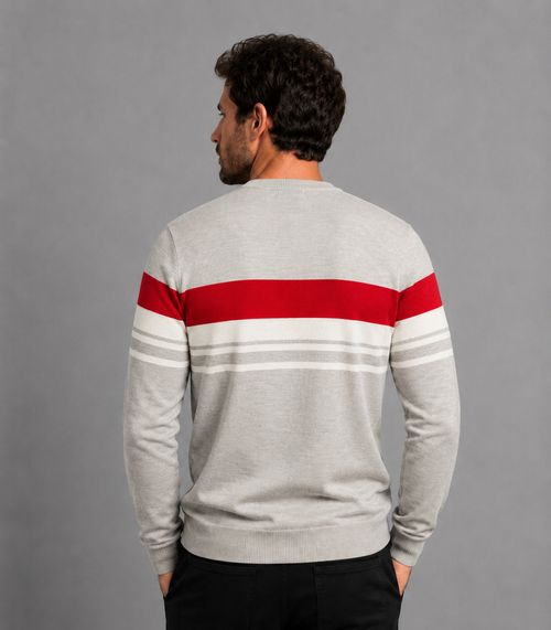 Suéter Masculino Listrado Tricot Diametro Cinza