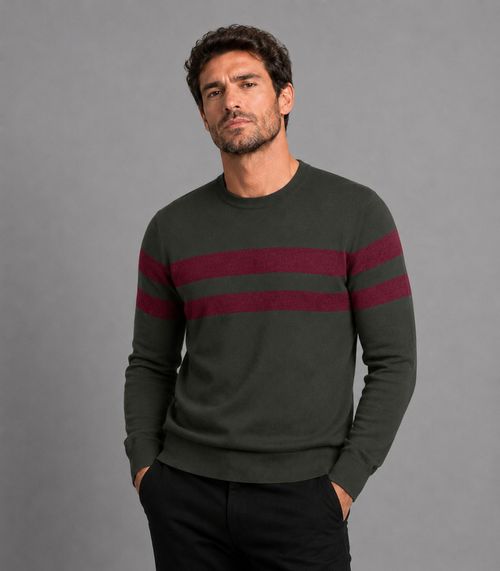 Suéter Masculino Listrado Tricot Diametro Verde