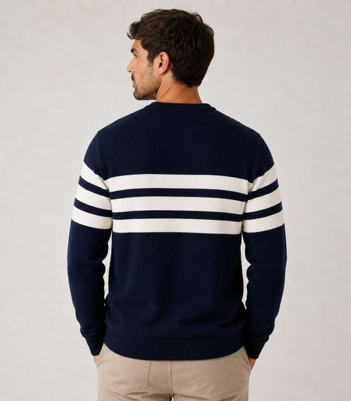 Suéter Masculino Listrado Tricot Diametro Azul