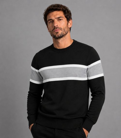 Suéter Masculino Listrado Tricot Diametro Preto