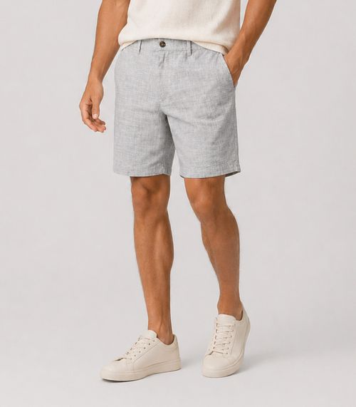 Bermuda Masculina Em Ramie Rajado Diametro Cinza