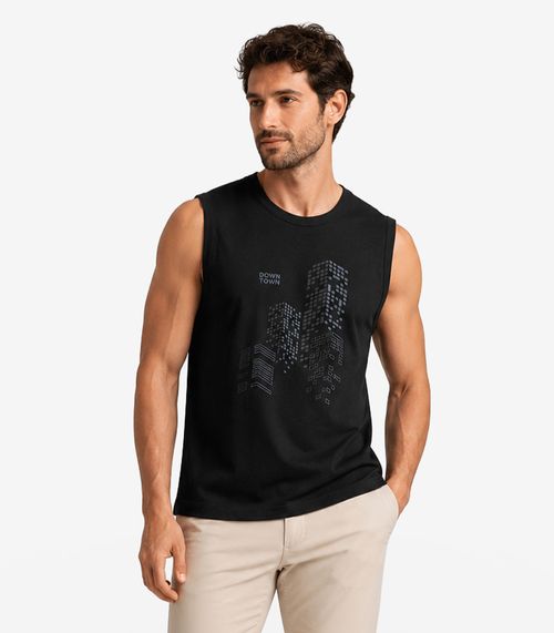 Regata Masculina Meia Malha Com Estampa Diametro Preto