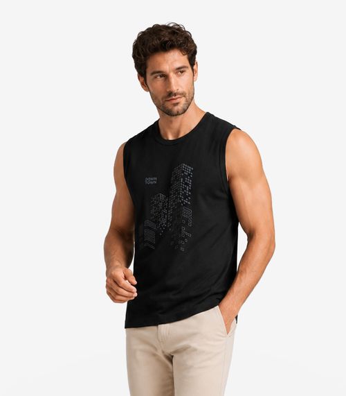Regata Masculina Meia Malha Com Estampa Diametro Preto