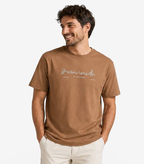 Camiseta Masculina Meia Malha Com Estampa Diametro Marrom