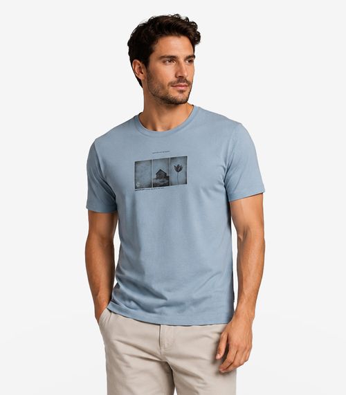 Camiseta Masculina Meia Malha Com Estampa Diametro Azul