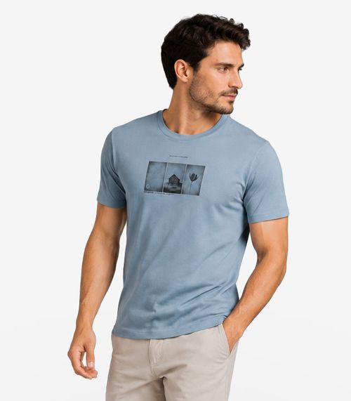Camiseta Masculina Meia Malha Com Estampa Diametro Azul
