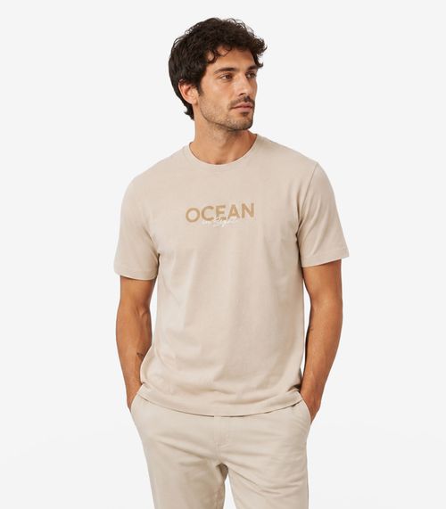 Camiseta Masculina Meia Malha Com Estampa Diametro Bege